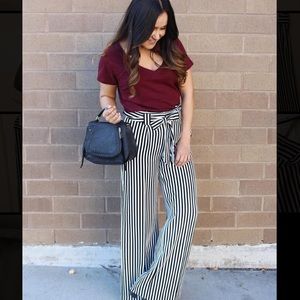 Express striped high waisted trousers with pockets